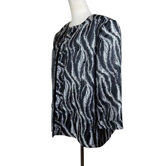 Preston & York Black & Gray Print Brocade Open Front Collarless Blazer Jacket - Picture 2 of 11